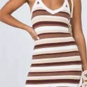 Princess Polly Brown and Cream Striped Mini Ciro Dress